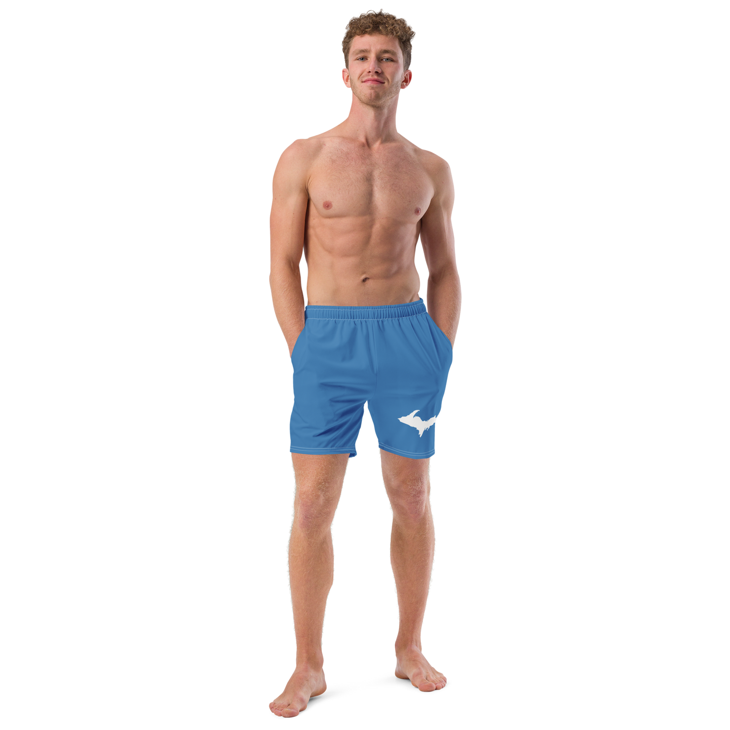 Michigan Upper Peninsula Men's Swim Trunks (w/ UP Outline ) | Lake Superior Blue