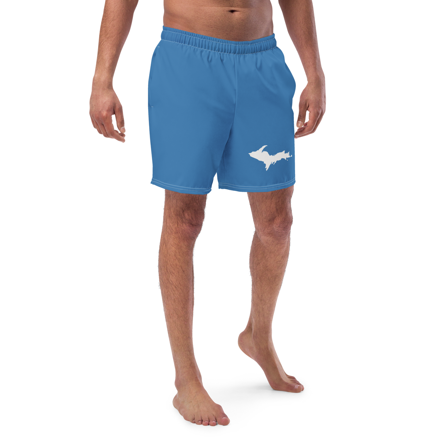 Michigan Upper Peninsula Men's Swim Trunks (w/ UP Outline ) | Lake Superior Blue