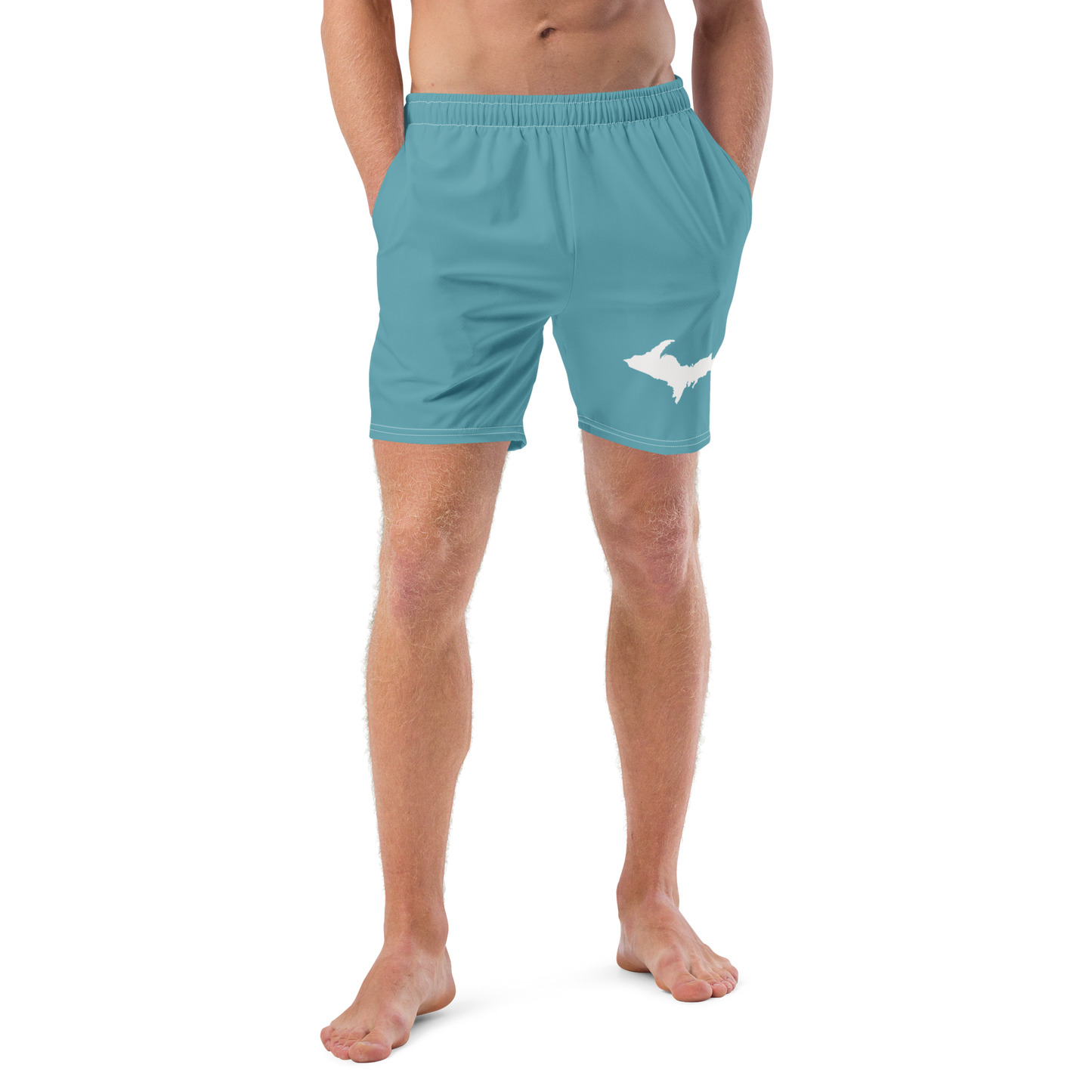 Michigan Upper Peninsula Men's Swim Trunks (w/ UP Outline ) | Lake Huron Blue