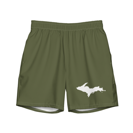 Michigan Upper Peninsula Men's Swim Trunks (w/ UP Outline ) | Army Green