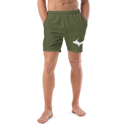 Michigan Upper Peninsula Men's Swim Trunks (w/ UP Outline ) | Army Green