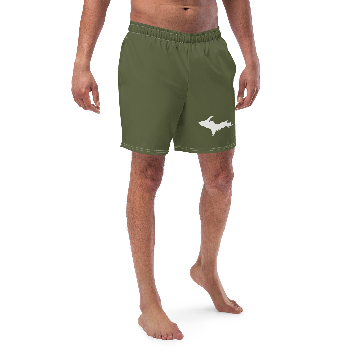 Michigan Upper Peninsula Men's Swim Trunks (w/ UP Outline ) | Army Green