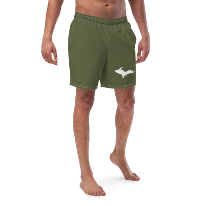 Michigan Upper Peninsula Men's Swim Trunks (w/ UP Outline ) | Army Green