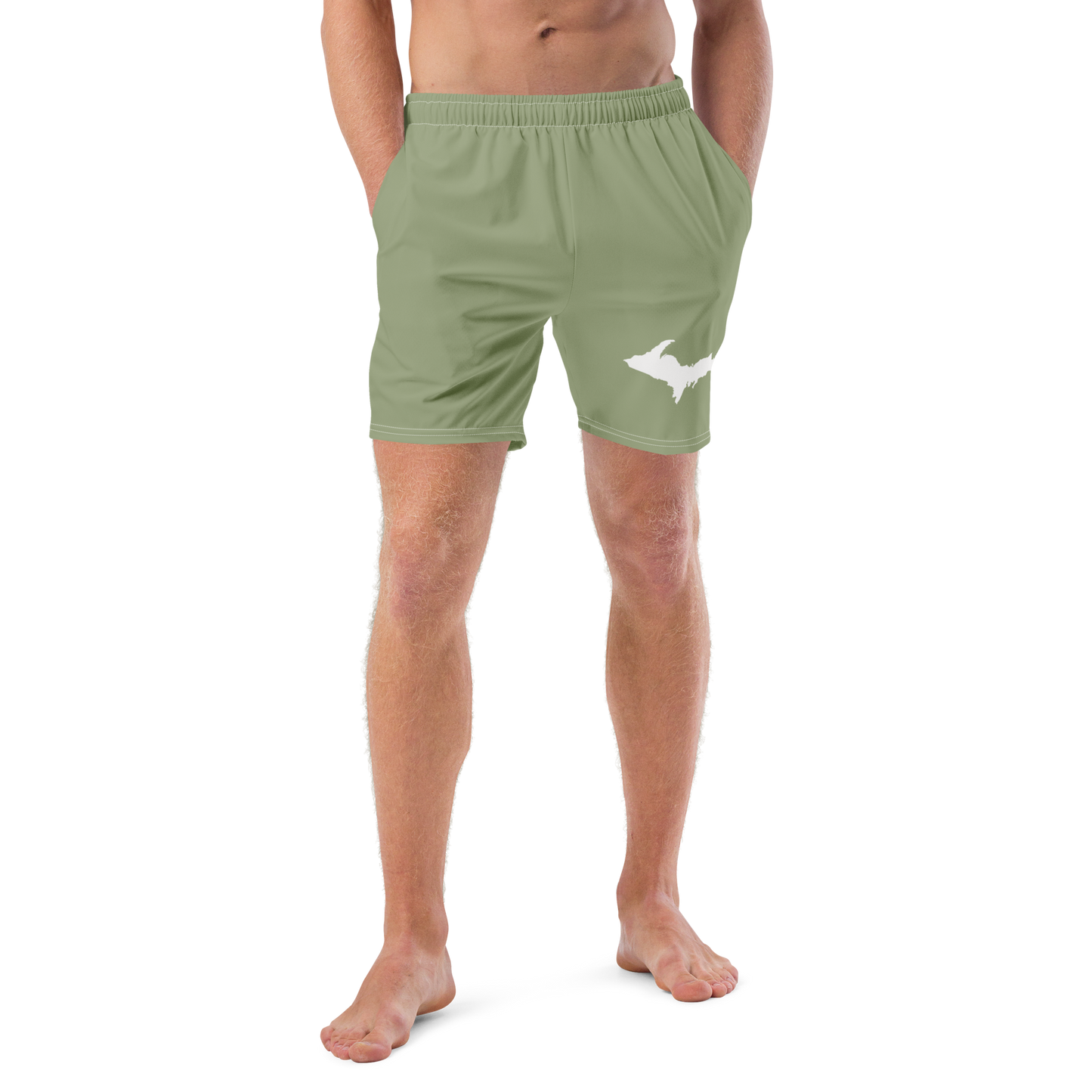 Michigan Upper Peninsula Men's Swim Trunks (w/ UP Outline ) | Beachgrass Green