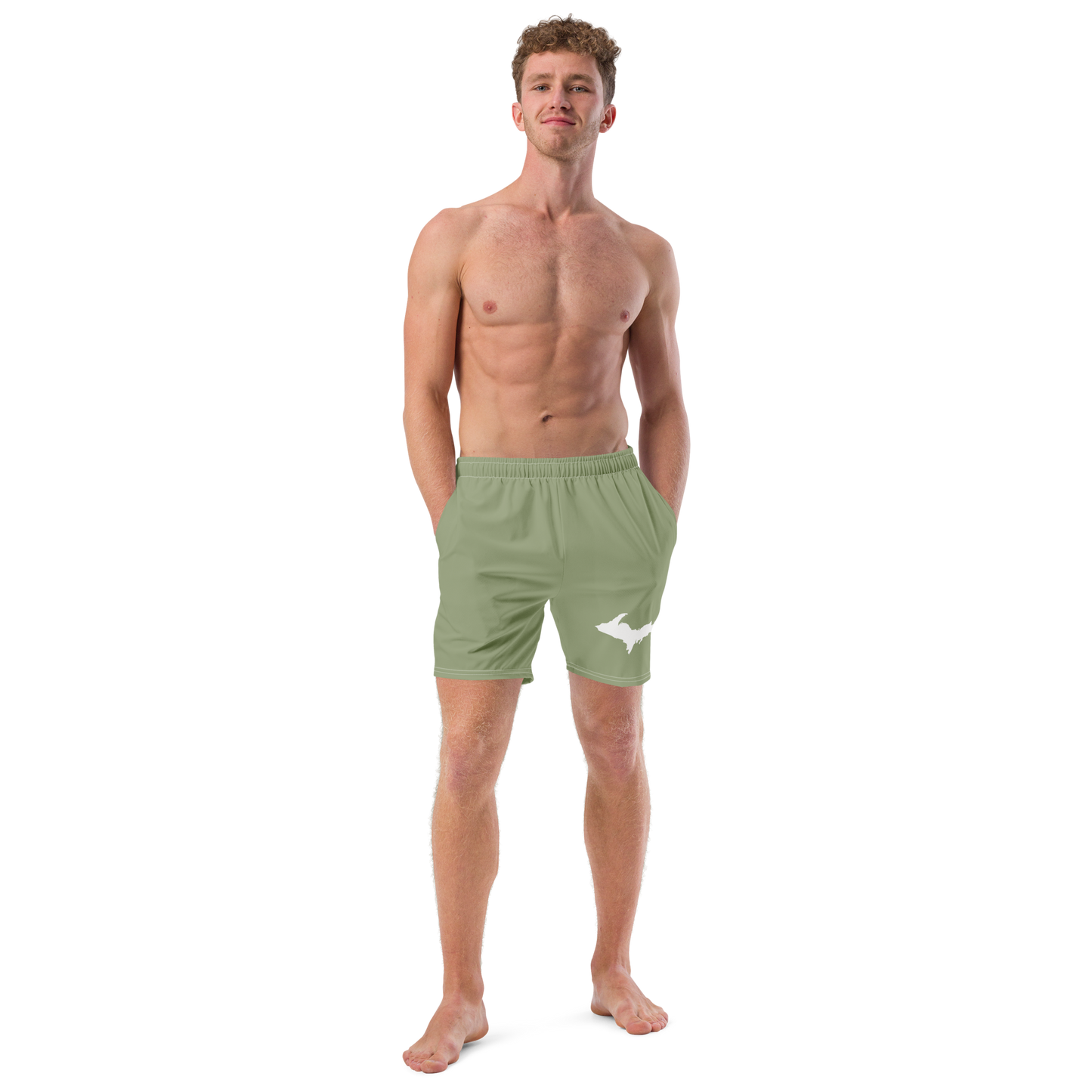 Michigan Upper Peninsula Men's Swim Trunks (w/ UP Outline ) | Beachgrass Green