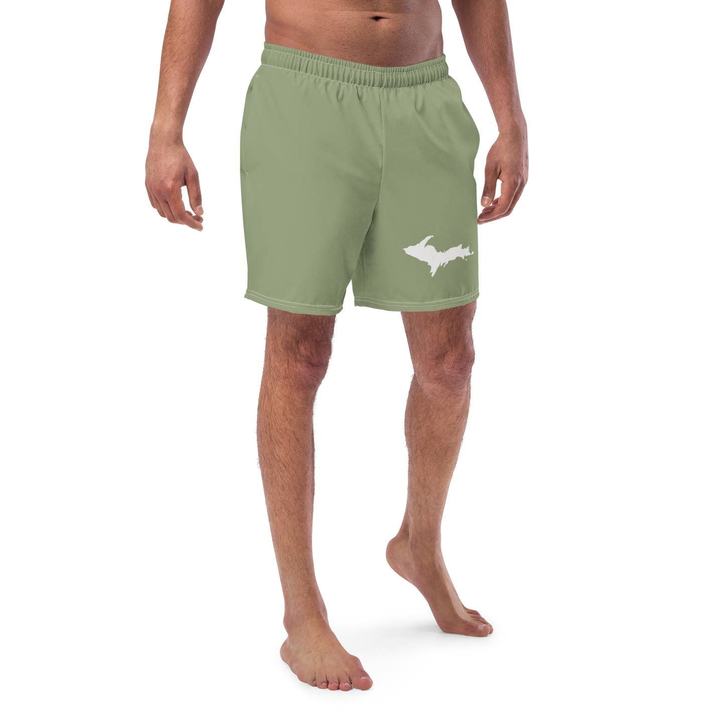 Michigan Upper Peninsula Men's Swim Trunks (w/ UP Outline ) | Beachgrass Green