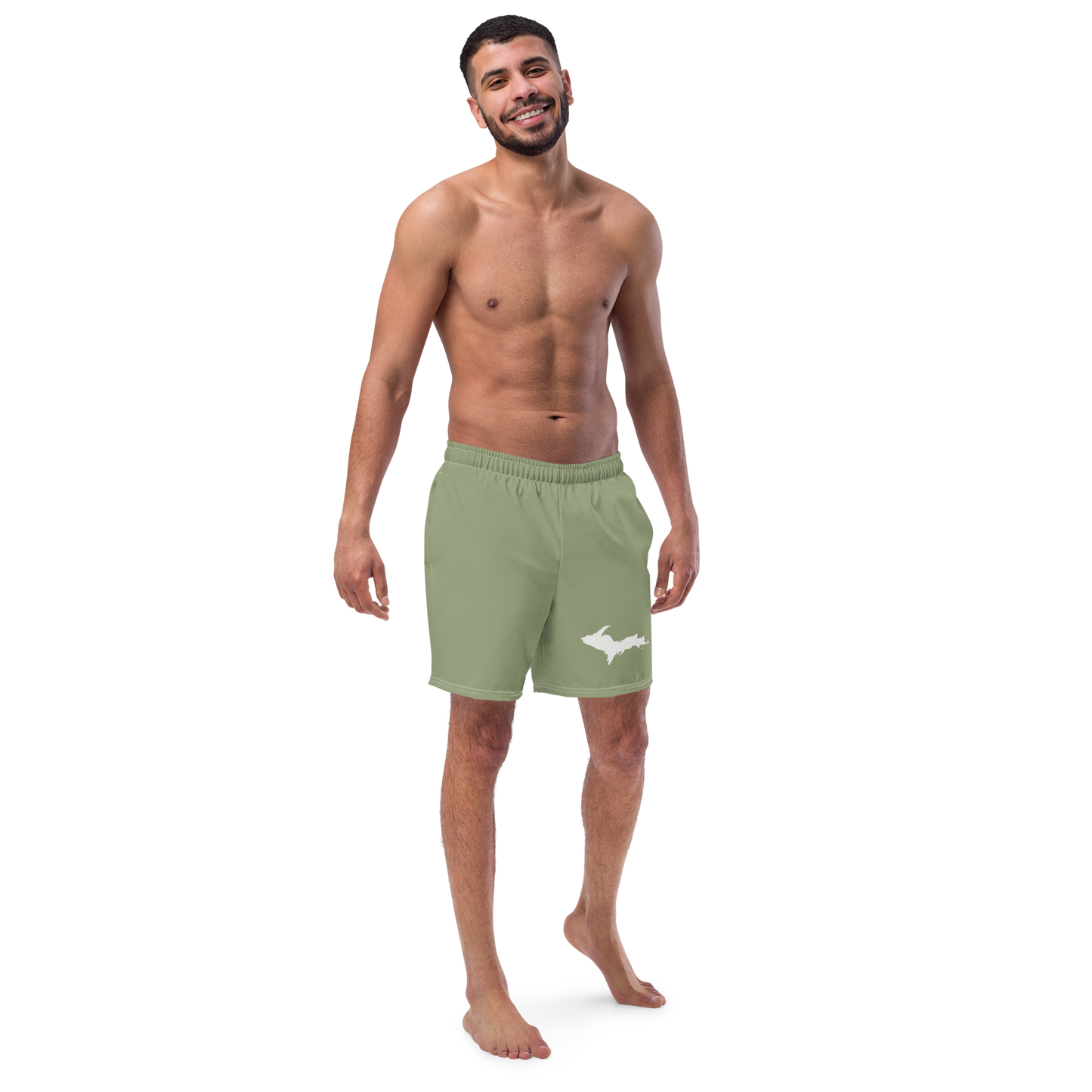 Michigan Upper Peninsula Men's Swim Trunks (w/ UP Outline ) | Beachgrass Green