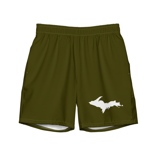 Michigan Upper Peninsula Men's Swim Trunks (w/ UP Outline ) | Military Green