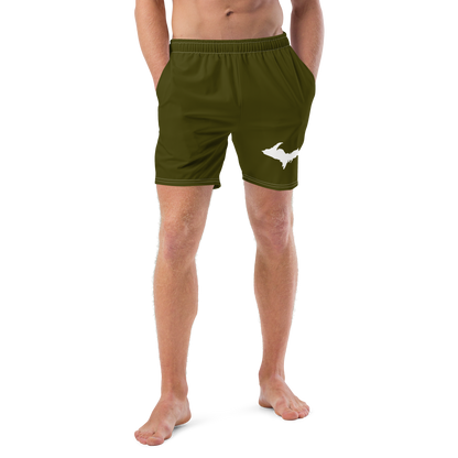 Michigan Upper Peninsula Men's Swim Trunks (w/ UP Outline ) | Military Green