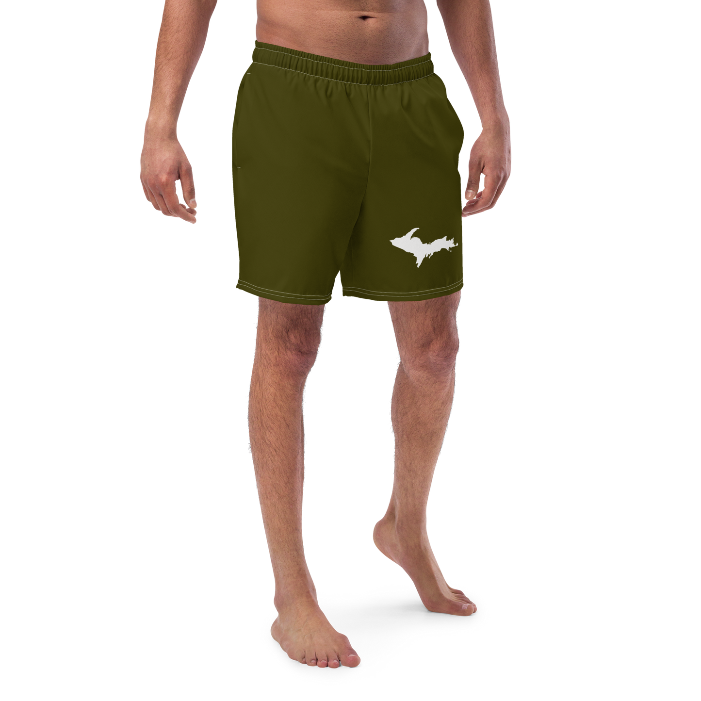 Michigan Upper Peninsula Men's Swim Trunks (w/ UP Outline ) | Military Green