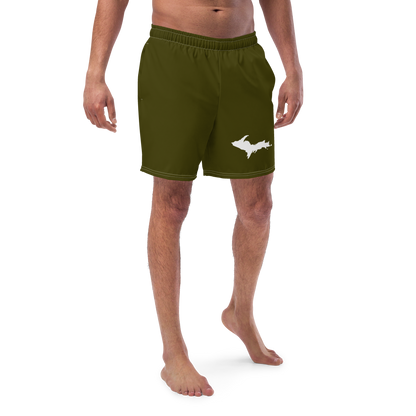 Michigan Upper Peninsula Men's Swim Trunks (w/ UP Outline ) | Military Green