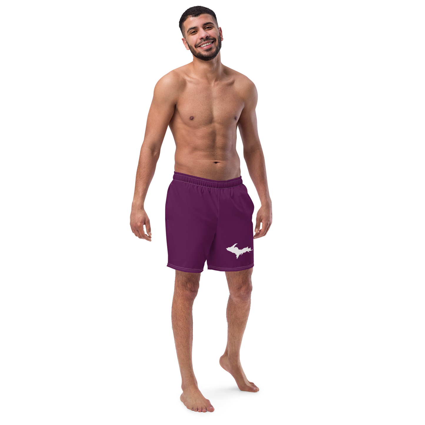 Michigan Upper Peninsula Men's Swim Trunks (w/ UP Outline ) | Tyrian Purple