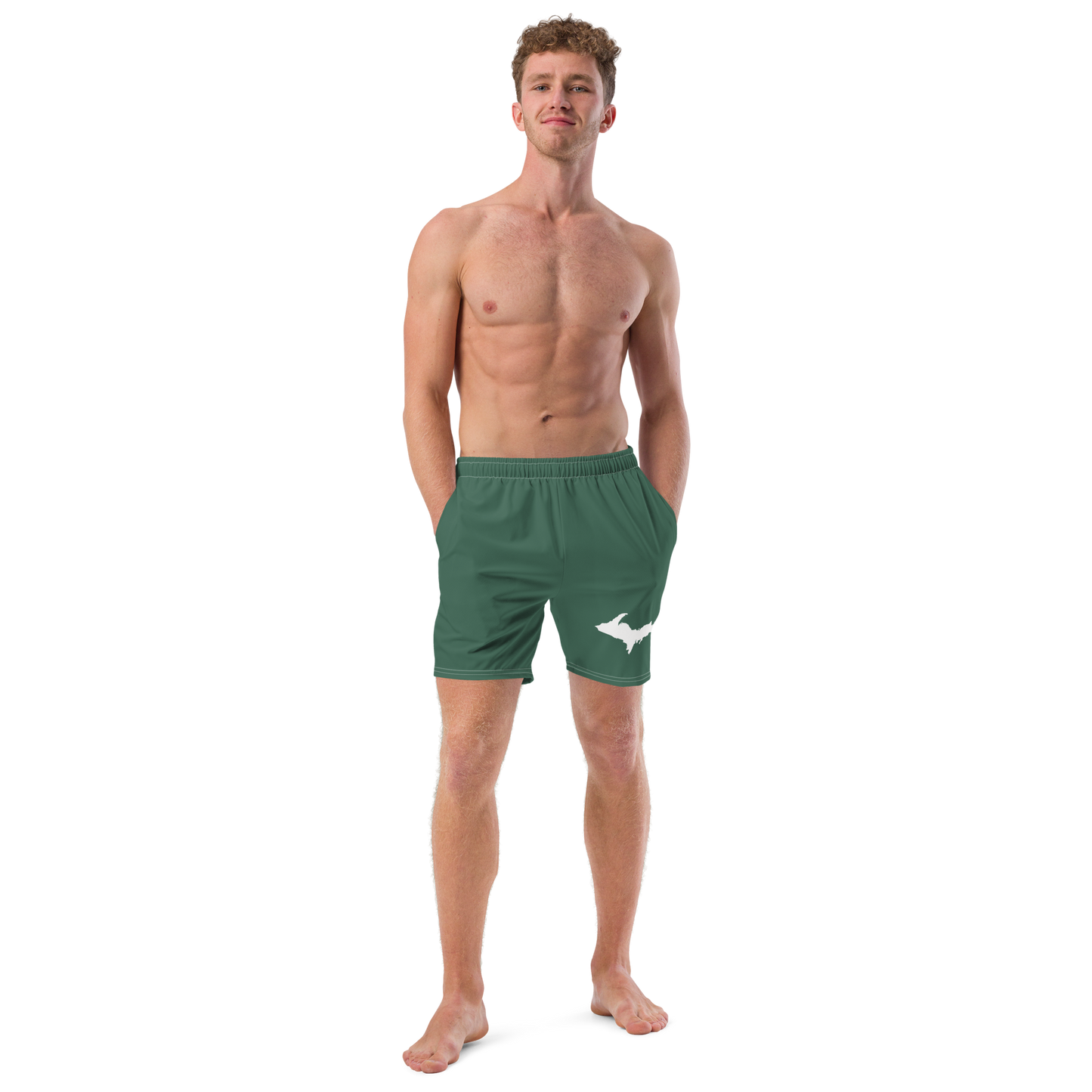 Michigan Upper Peninsula Men's Swim Trunks (w/ UP Outline ) | Ginger Ale Green