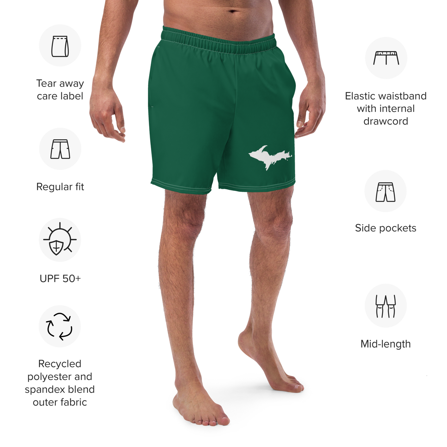 Michigan Upper Peninsula Men's Swim Trunks (w/ UP Outline ) | Superior Green