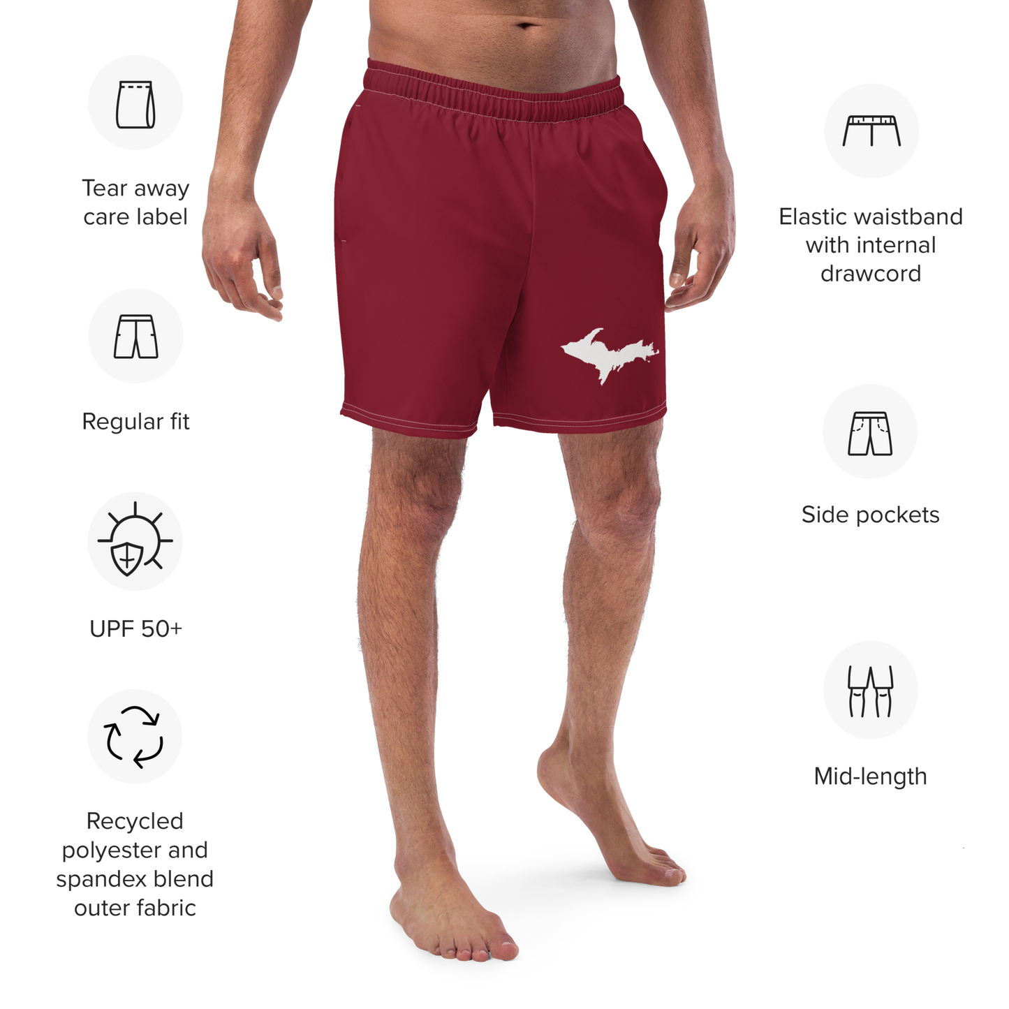 Michigan Upper Peninsula Men's Swim Trunks (w/ UP Outline ) | Burgundy