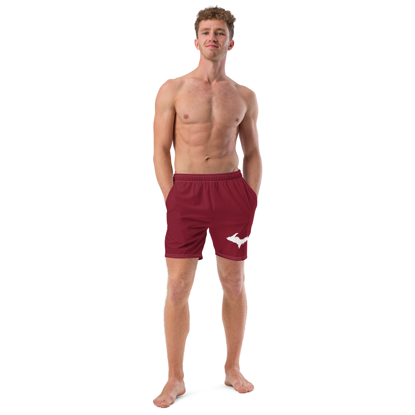 Michigan Upper Peninsula Men's Swim Trunks (w/ UP Outline ) | Burgundy