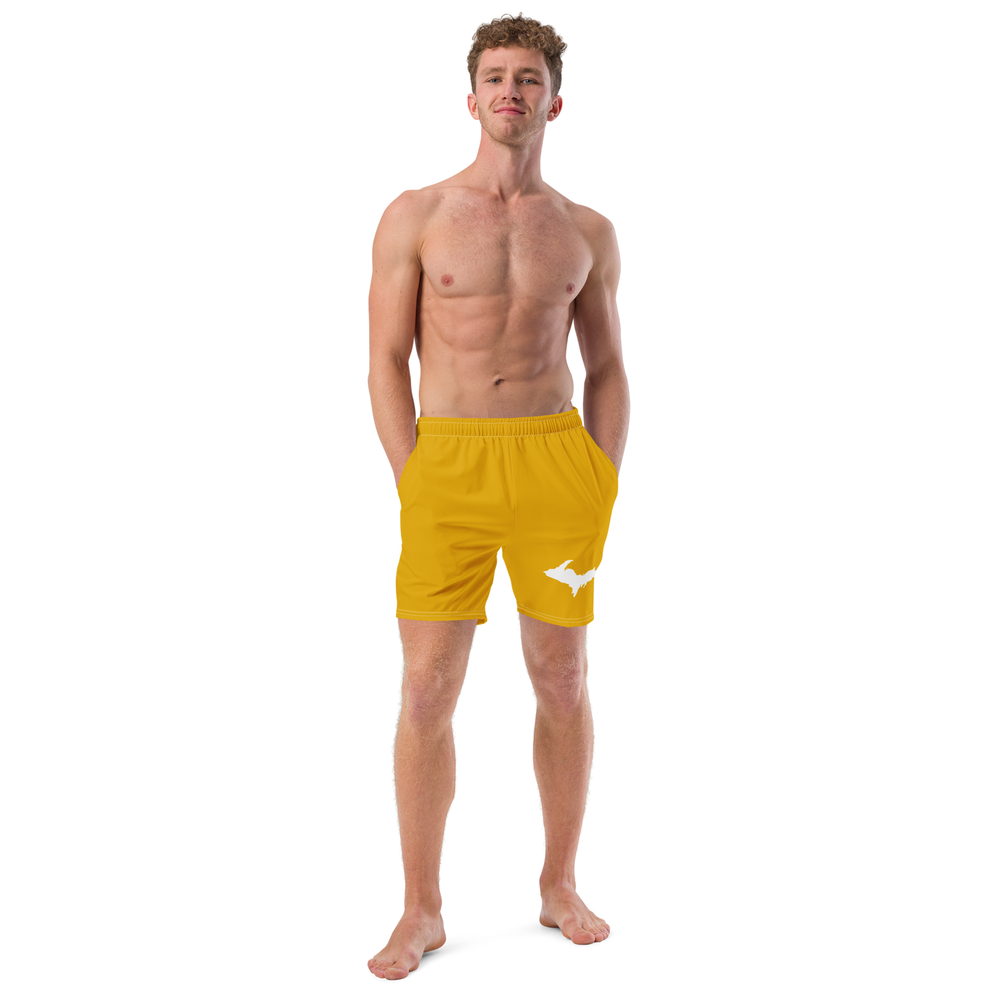 Michigan Upper Peninsula Men's Swim Trunks (w/ UP Outline ) | Gold