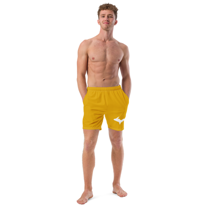 Michigan Upper Peninsula Men's Swim Trunks (w/ UP Outline ) | Gold