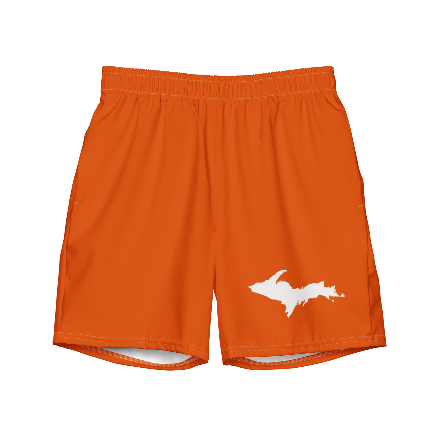 Michigan Upper Peninsula Men's Swim Trunks (w/ UP Outline ) | Maple Leaf Orange