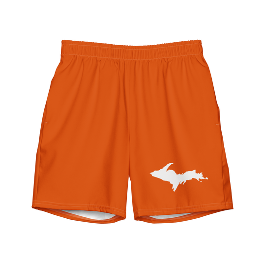 Michigan Upper Peninsula Men's Swim Trunks (w/ UP Outline ) | Maple Leaf Orange