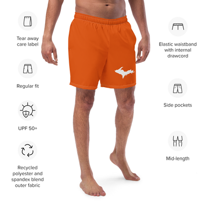 Michigan Upper Peninsula Men's Swim Trunks (w/ UP Outline ) | Maple Leaf Orange