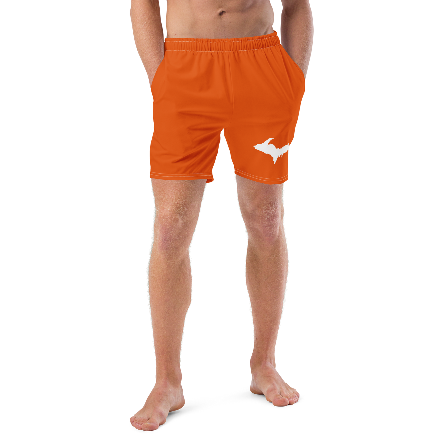 Michigan Upper Peninsula Men's Swim Trunks (w/ UP Outline ) | Maple Leaf Orange