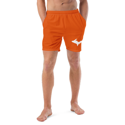 Michigan Upper Peninsula Men's Swim Trunks (w/ UP Outline ) | Maple Leaf Orange