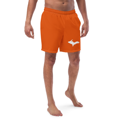 Michigan Upper Peninsula Men's Swim Trunks (w/ UP Outline ) | Maple Leaf Orange