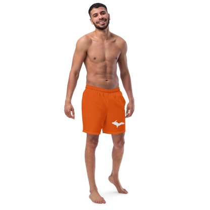 Michigan Upper Peninsula Men's Swim Trunks (w/ UP Outline ) | Maple Leaf Orange