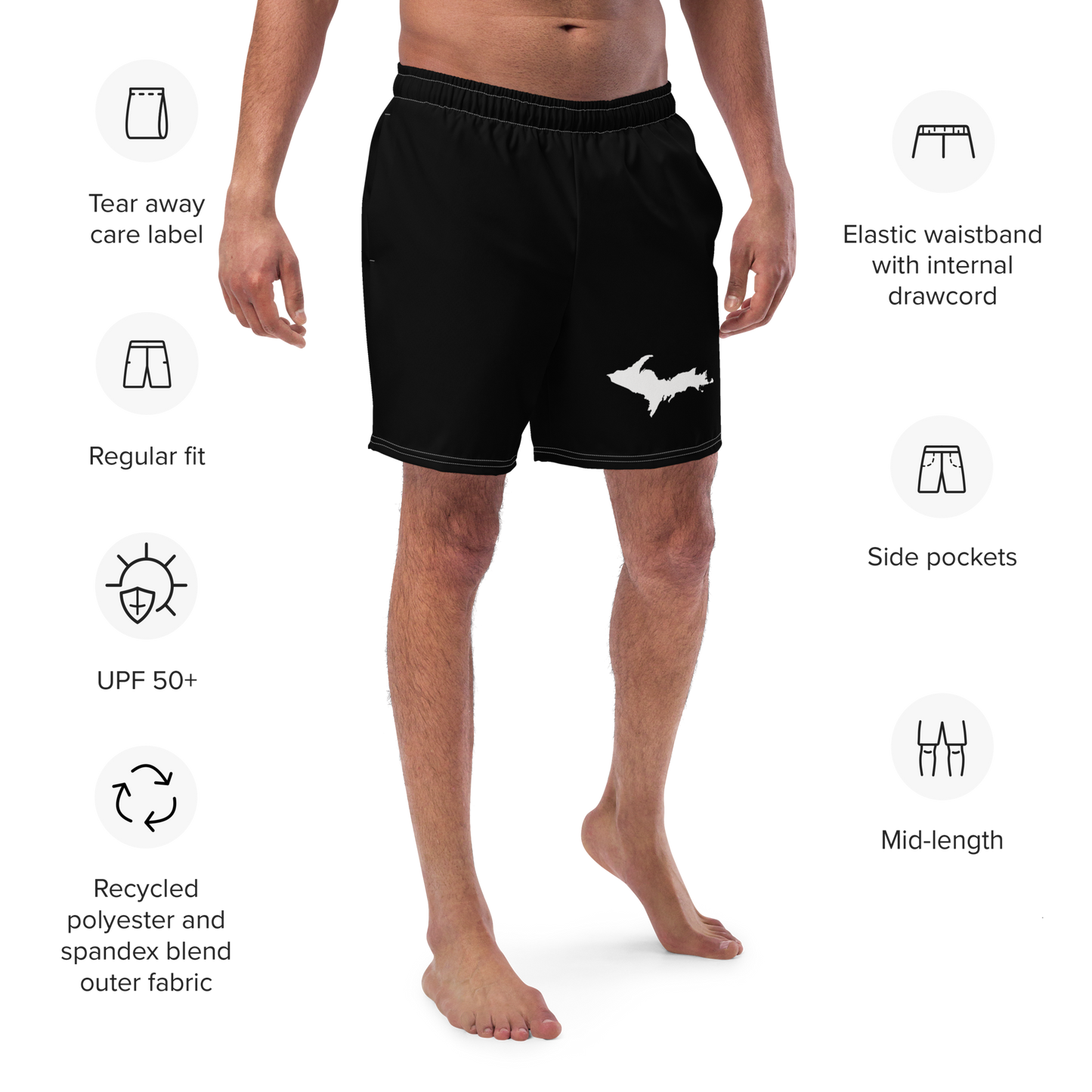 Michigan Upper Peninsula Men's Swim Trunks (w/ UP Outline ) | Black