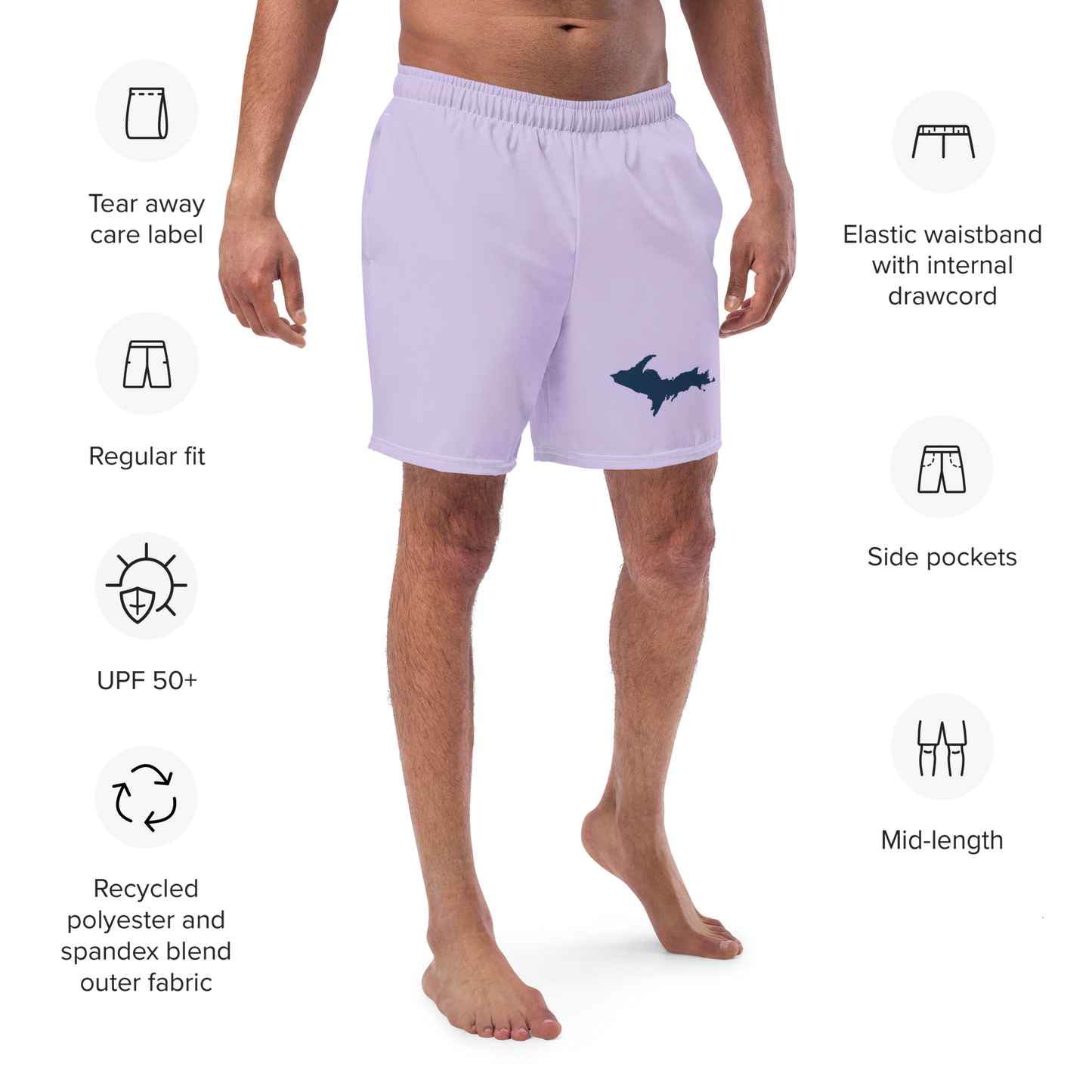 Michigan Upper Peninsula Men's Swim Trunks (w/ UP Outline ) | Lavender