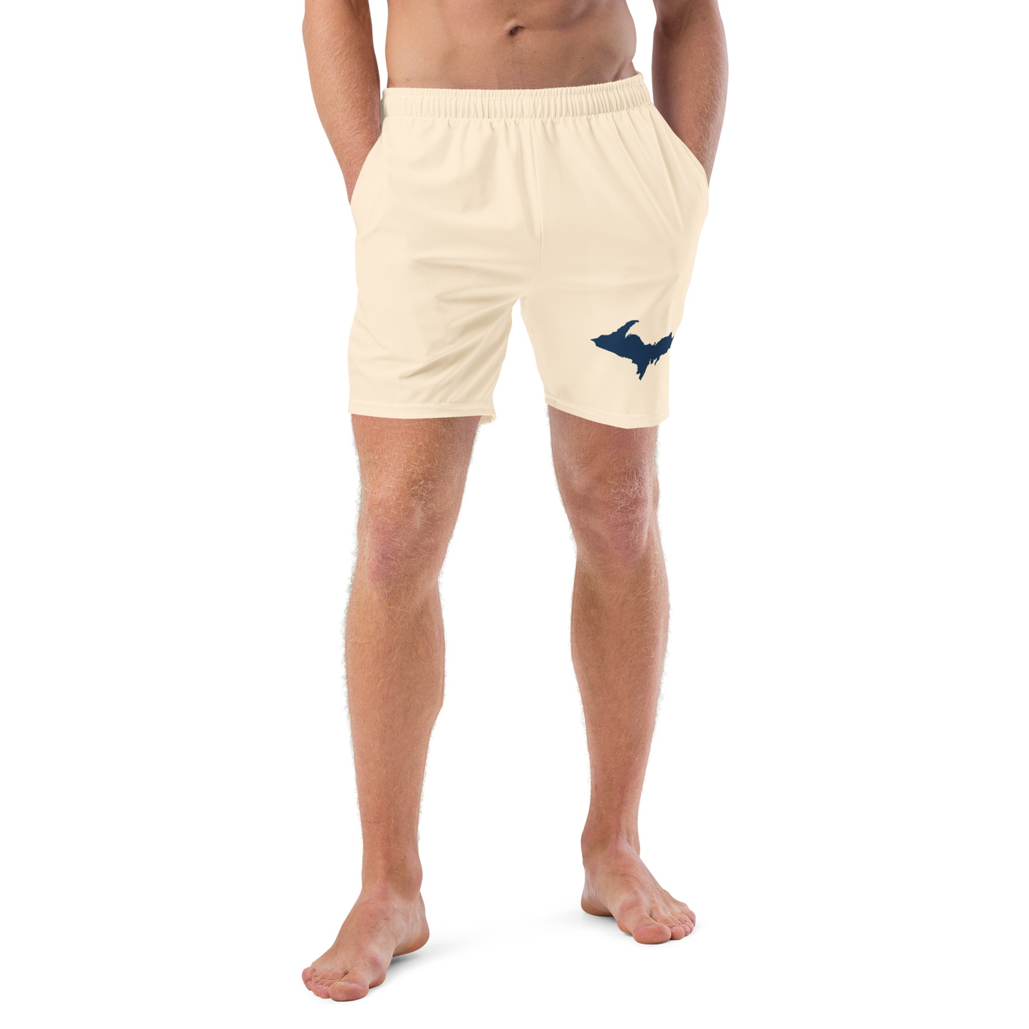 Michigan Upper Peninsula Men's Swim Trunks (w/ UP Outline) | Champagne White