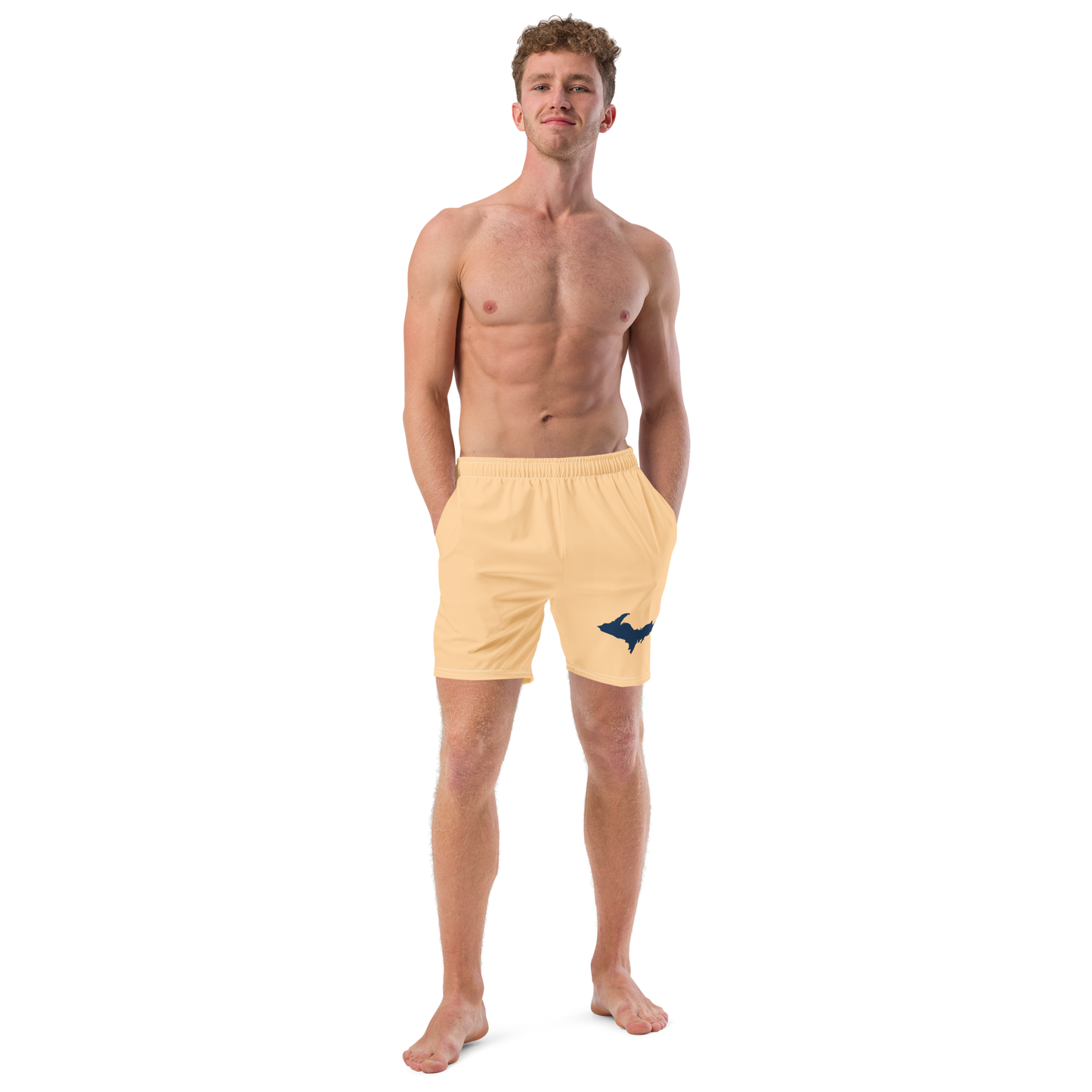 Michigan Upper Peninsula Men's Swim Trunks (w/ UP Outline) | Pale Apricot