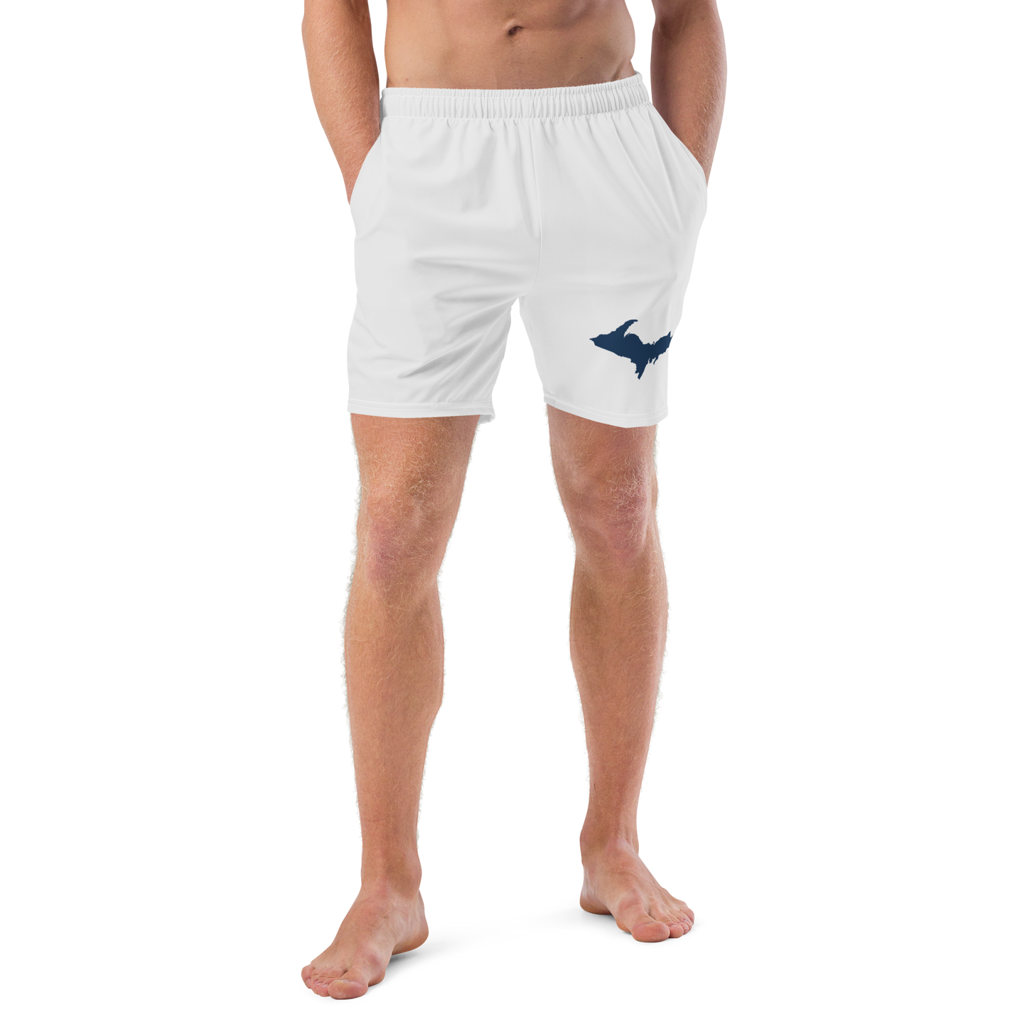 Michigan Upper Peninsula Men's Swim Trunks (w/ UP Outline) | Birch Bark White