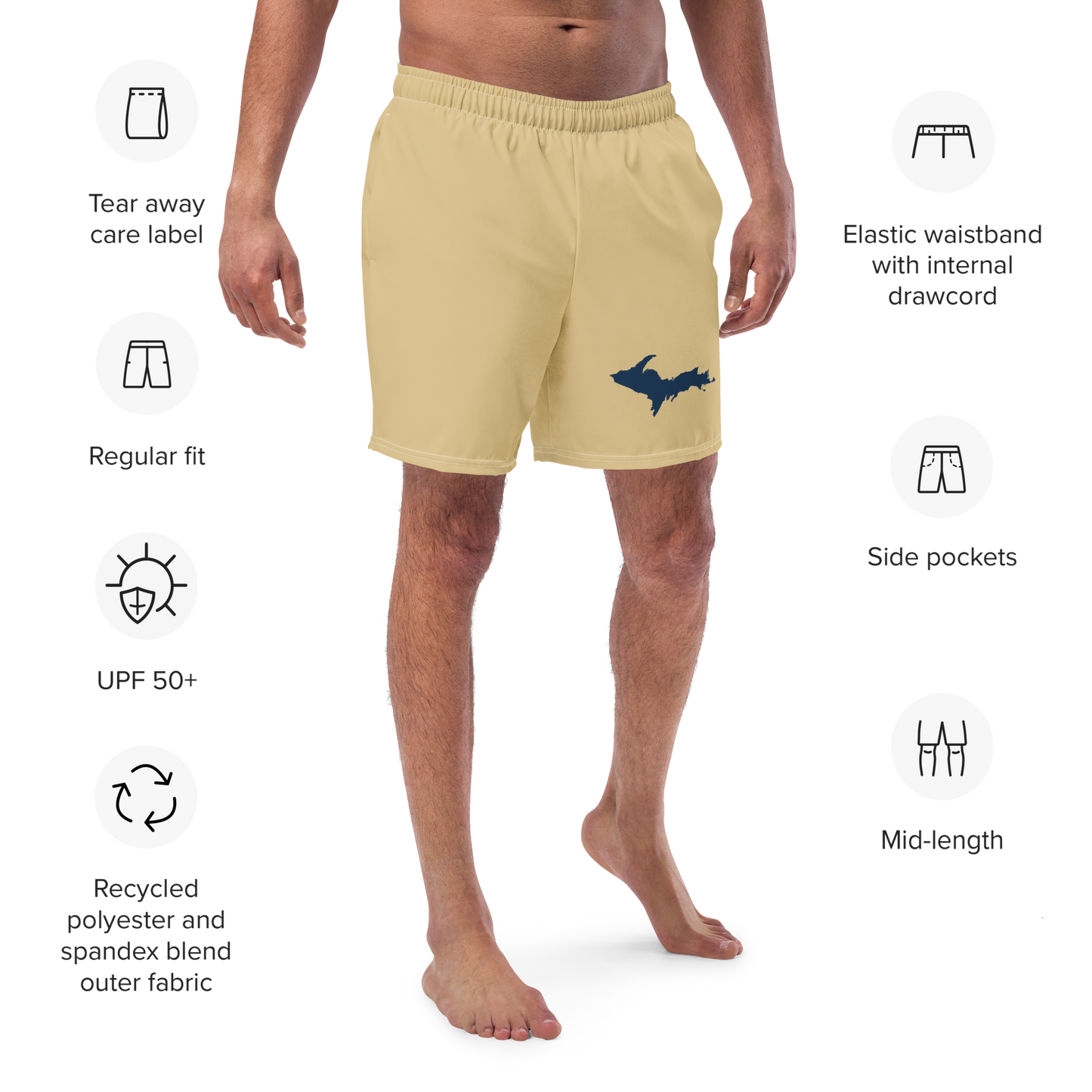 Michigan Upper Peninsula Men's Swim Trunks (w/ UP Outline) | Maple Color