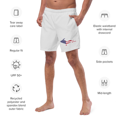 Michigan Upper Peninsula Men's Swim Trunks (w/ UP USA Flag ) | Birch Bark White