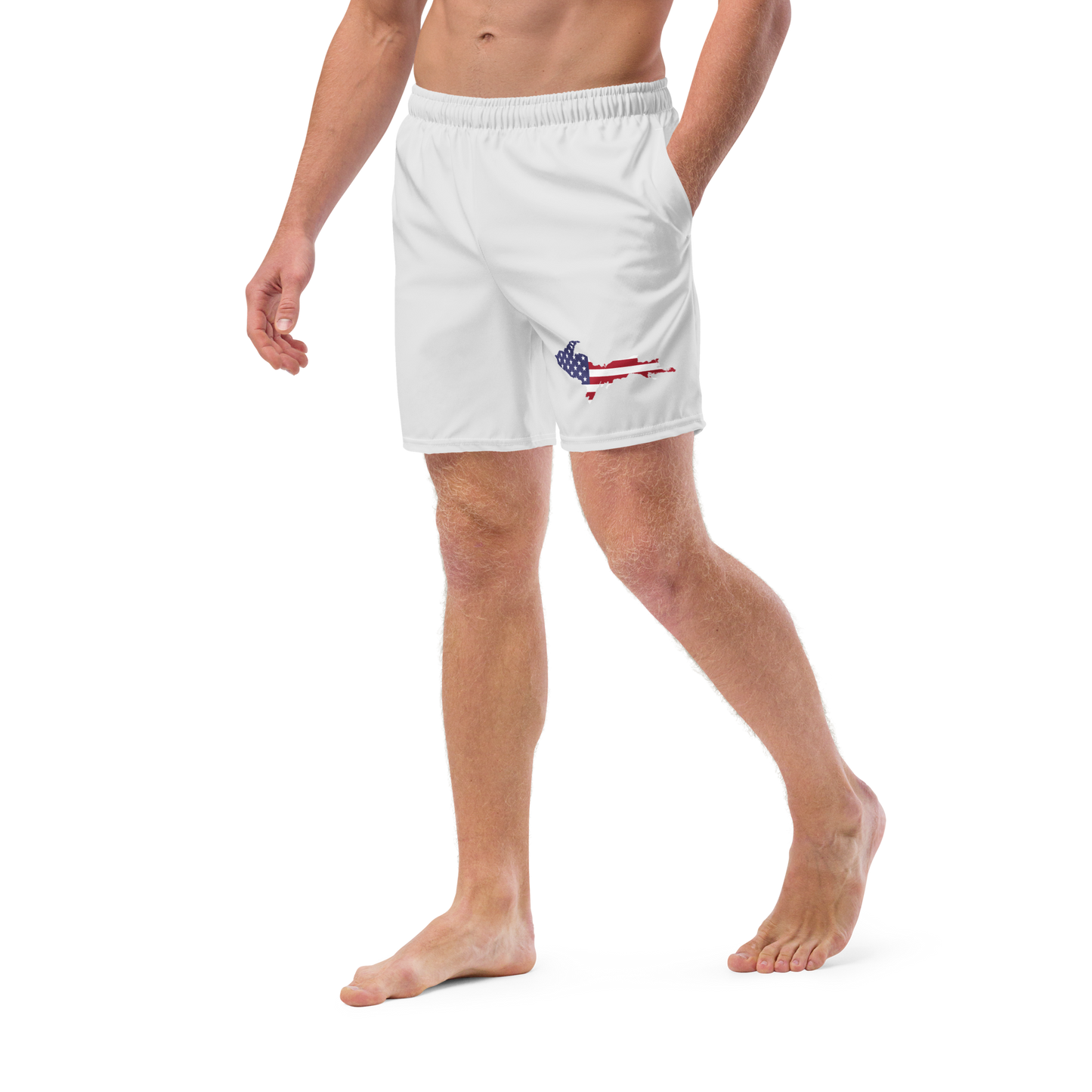 Michigan Upper Peninsula Men's Swim Trunks (w/ UP USA Flag ) | Birch Bark White