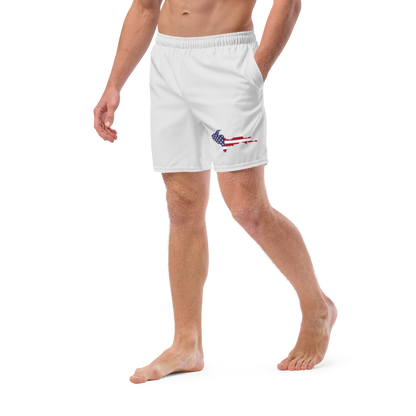 Michigan Upper Peninsula Men's Swim Trunks (w/ UP USA Flag ) | Birch Bark White