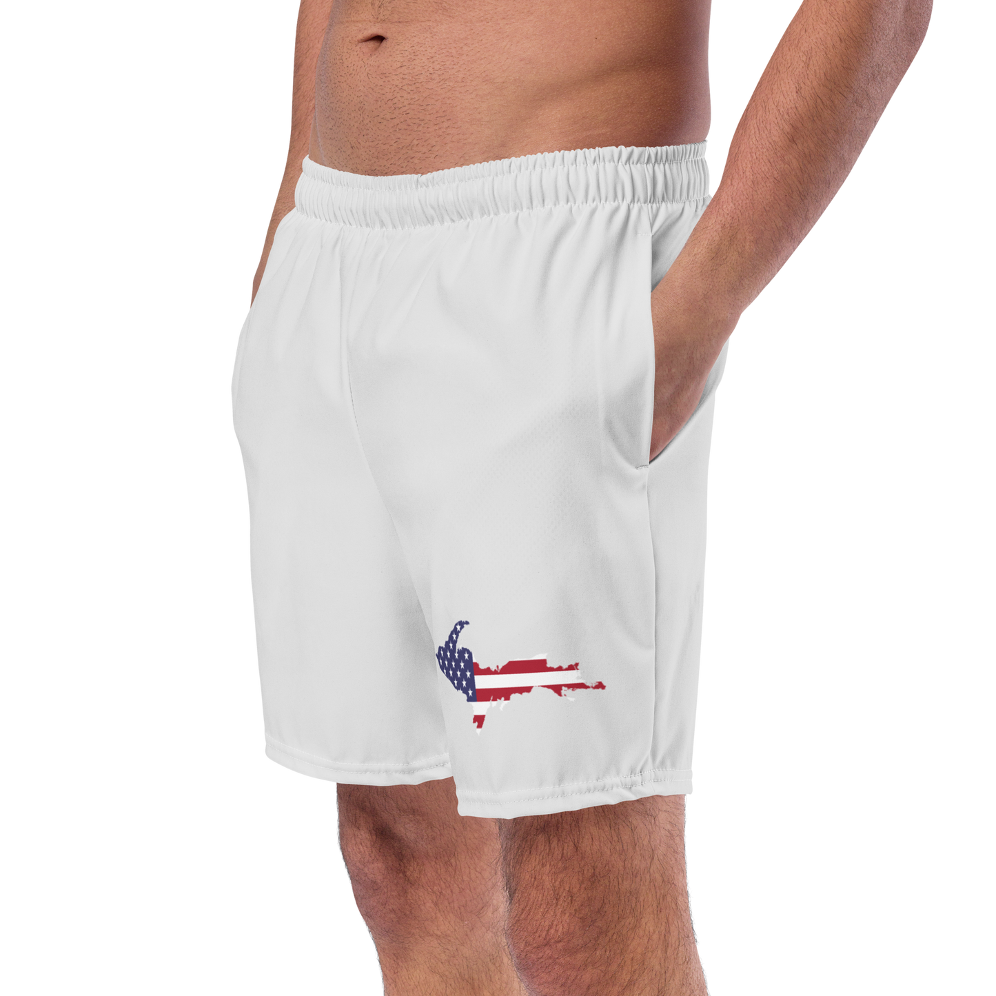 Michigan Upper Peninsula Men's Swim Trunks (w/ UP USA Flag ) | Birch Bark White