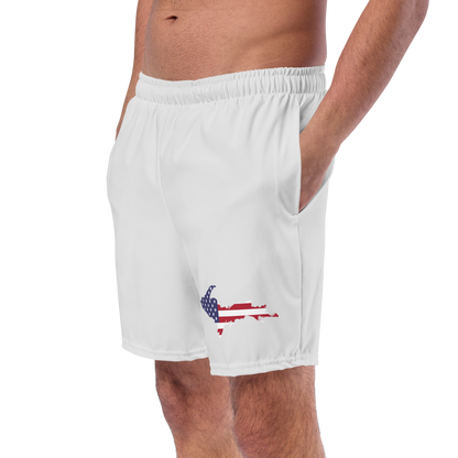 Michigan Upper Peninsula Men's Swim Trunks (w/ UP USA Flag ) | Birch Bark White