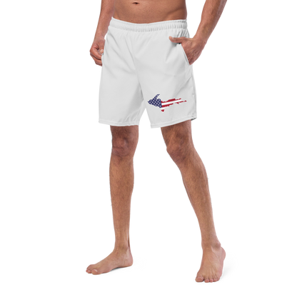 Michigan Upper Peninsula Men's Swim Trunks (w/ UP USA Flag ) | Birch Bark White