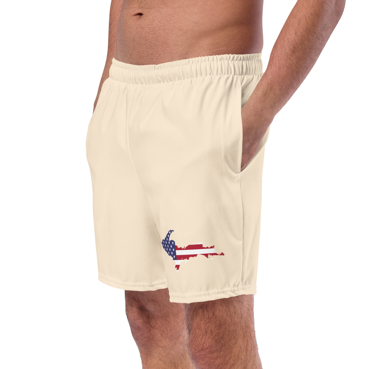 Michigan Upper Peninsula Men's Swim Trunks (w/ UP USA Flag ) | Champagne White