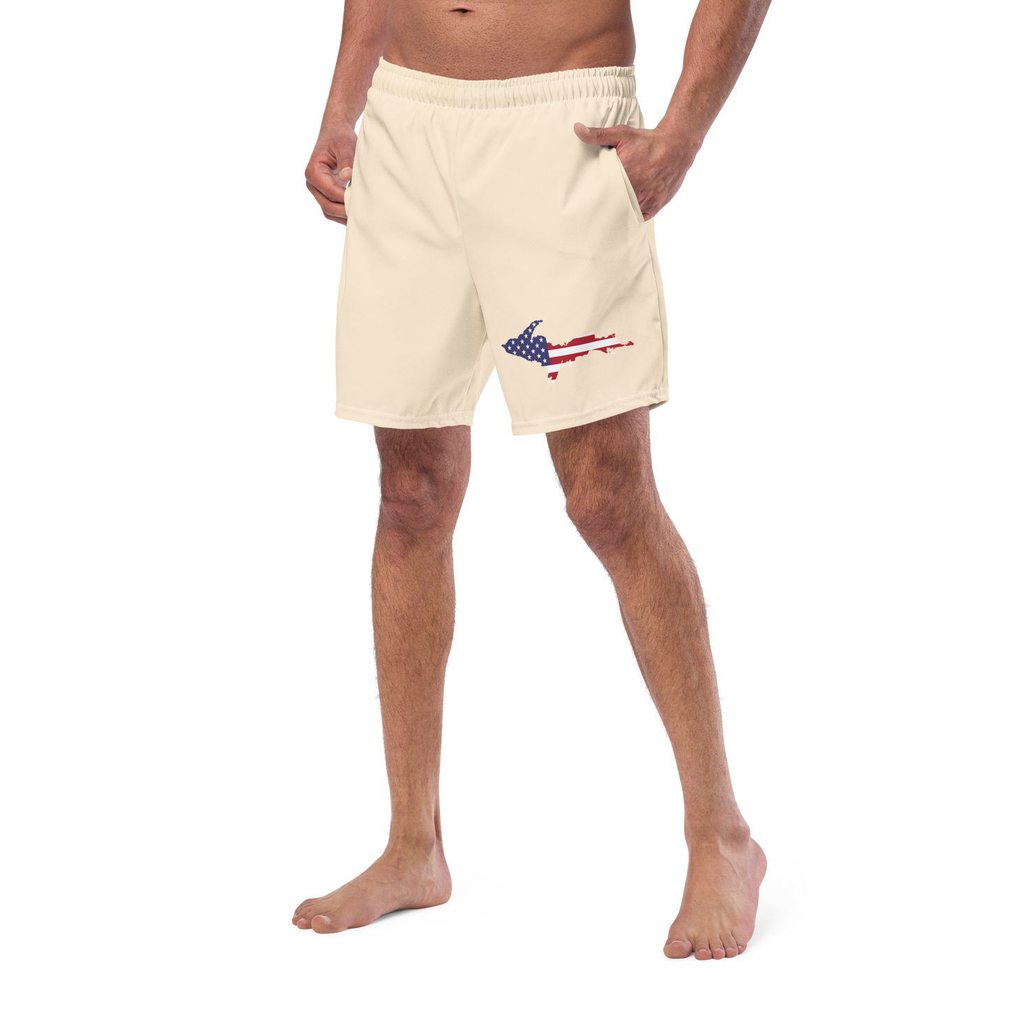 Michigan Upper Peninsula Men's Swim Trunks (w/ UP USA Flag ) | Champagne White