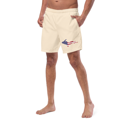 Michigan Upper Peninsula Men's Swim Trunks (w/ UP USA Flag ) | Champagne White