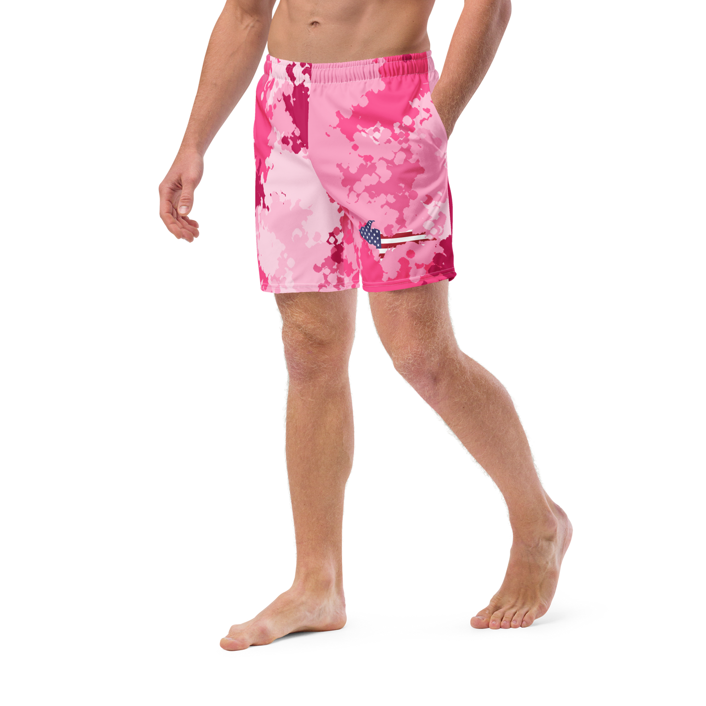 Michigan Upper Peninsula Men's Swim Trunks (w/ UP USA Flag ) | Pink Camo