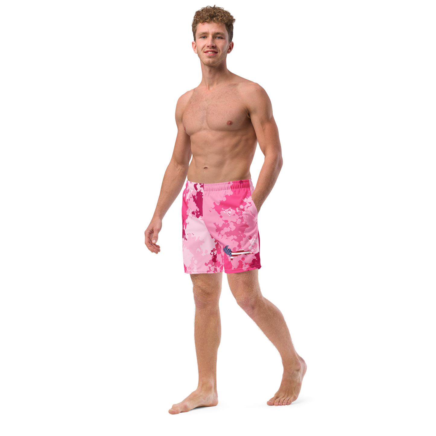 Michigan Upper Peninsula Men's Swim Trunks (w/ UP USA Flag ) | Pink Camo