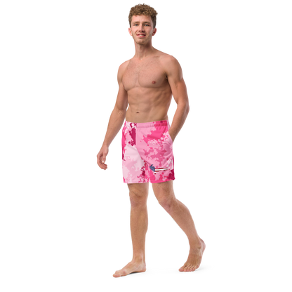 Michigan Upper Peninsula Men's Swim Trunks (w/ UP USA Flag ) | Pink Camo