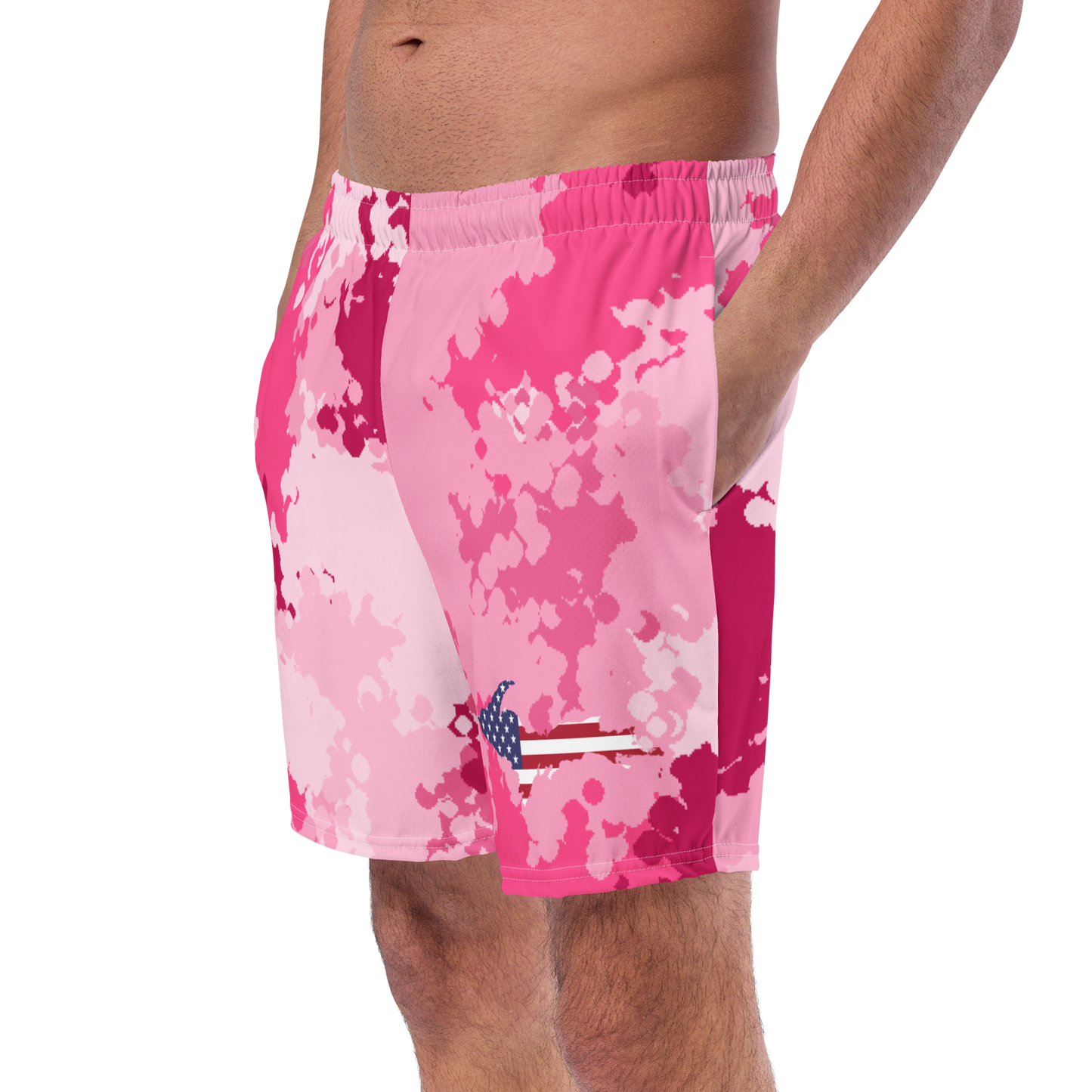 Michigan Upper Peninsula Men's Swim Trunks (w/ UP USA Flag ) | Pink Camo