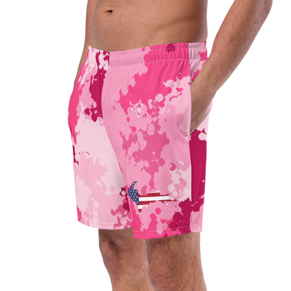 Michigan Upper Peninsula Men's Swim Trunks (w/ UP USA Flag ) | Pink Camo