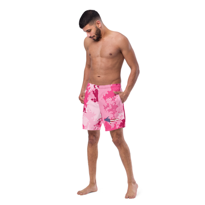 Michigan Upper Peninsula Men's Swim Trunks (w/ UP USA Flag ) | Pink Camo